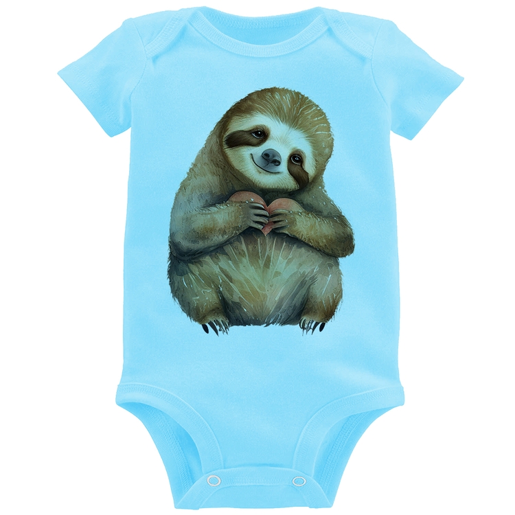 Body Bebê Bicho Preguiça Coração - Azul Bebê