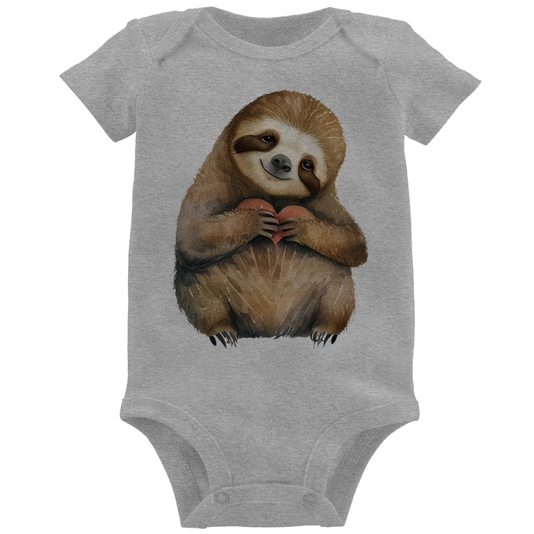 Body Bebê Bicho Preguiça Coração - Cinza