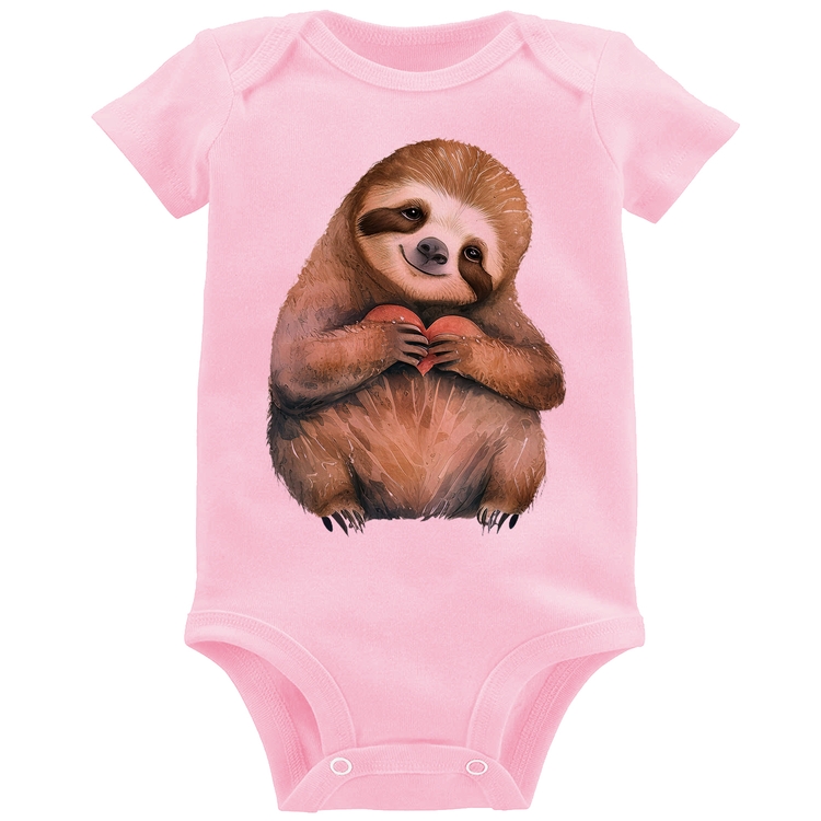 Body Bebê Bicho Preguiça Coração - Rosa Bebê