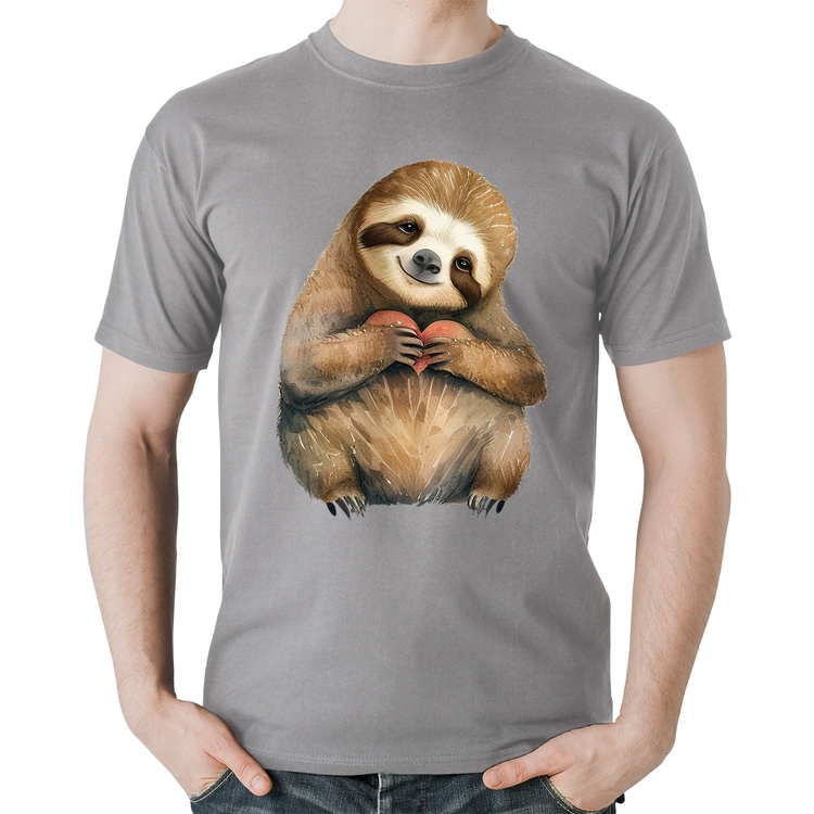 Camiseta Algodão Bicho Preguiça Coração - Cinza