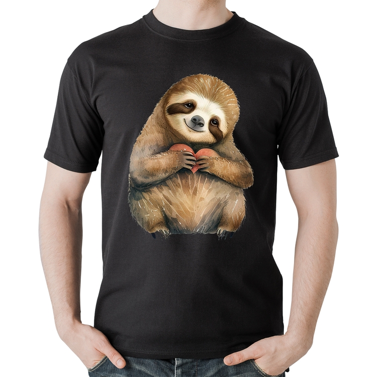 Camiseta Algodão Bicho Preguiça Coração