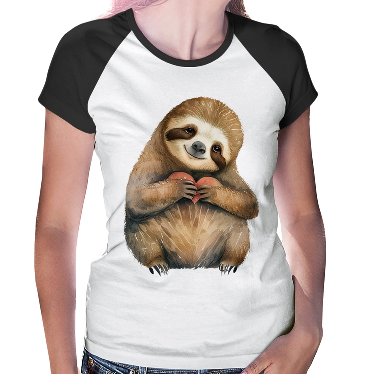 Baby Look Raglan Bicho Preguiça Coração