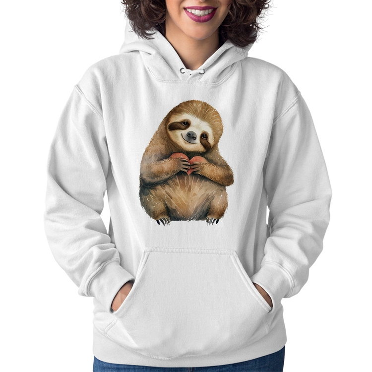 Moletom Feminino Bicho Preguiça Coração - Branco