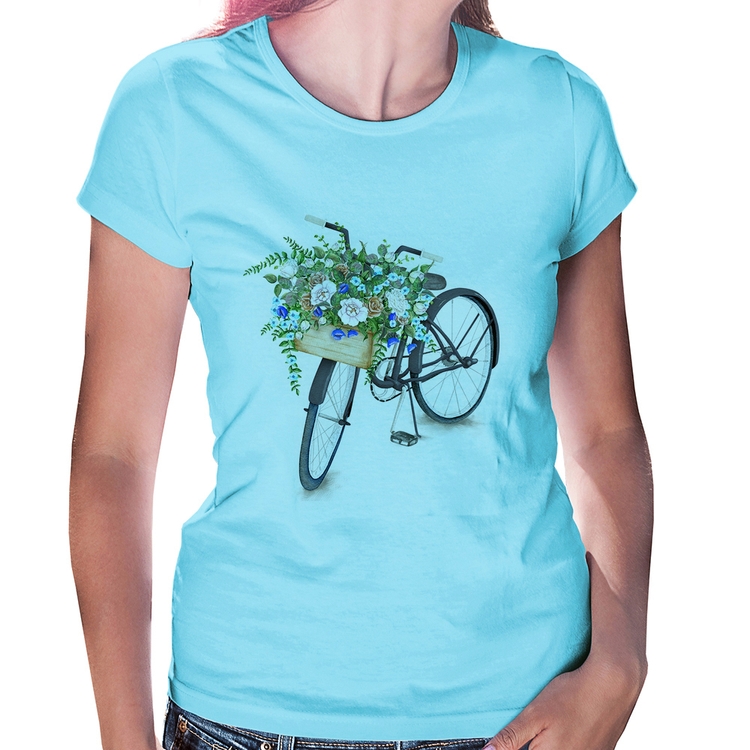 Baby Look Bicicleta Cesto de Flores - Azul Bebê