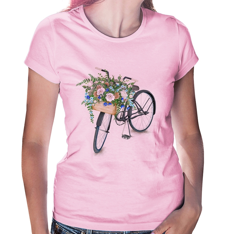 Baby Look Bicicleta Cesto de Flores - Rosa Bebê
