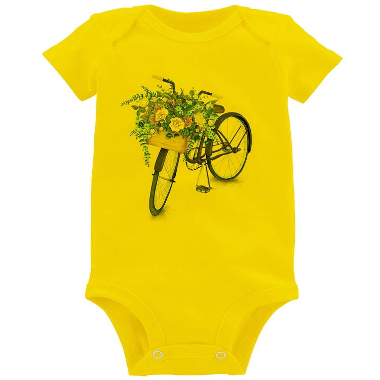 Body Bebê Bicicleta Cesto de Flores - Amarelo