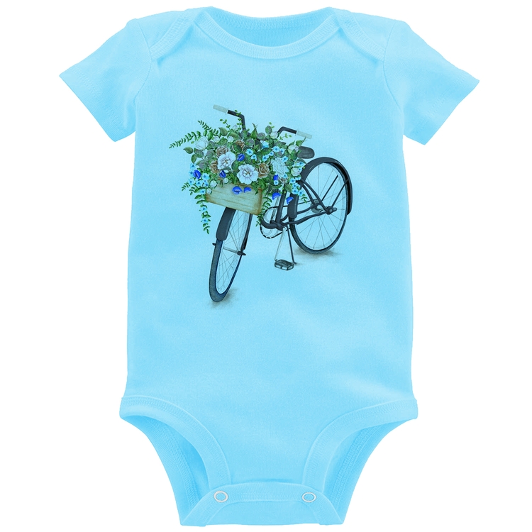 Body Bebê Bicicleta Cesto de Flores - Azul Bebê