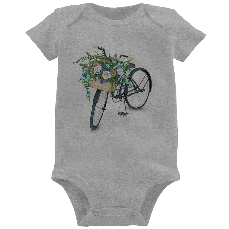 Body Bebê Bicicleta Cesto de Flores - Cinza