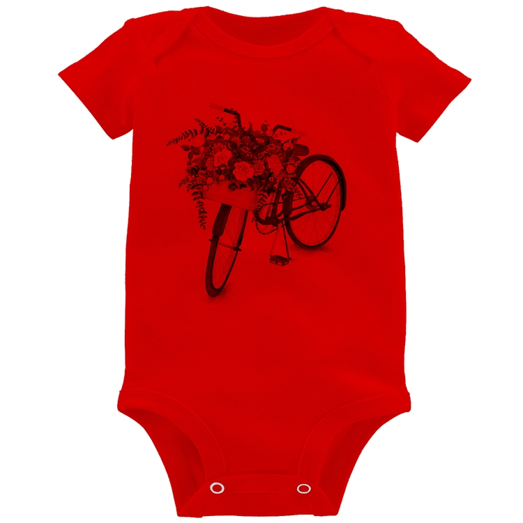 Body Bebê Bicicleta Cesto de Flores - Vermelho