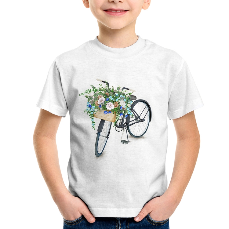 Camiseta Infantil Bicicleta Cesto de Flores
