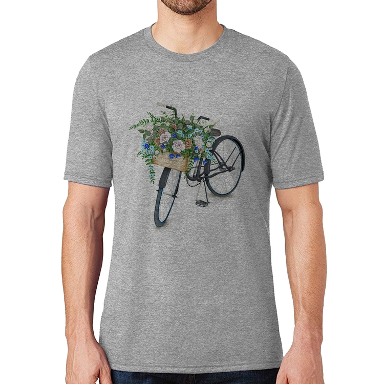 Camiseta Bicicleta Cesto de Flores - Cinza