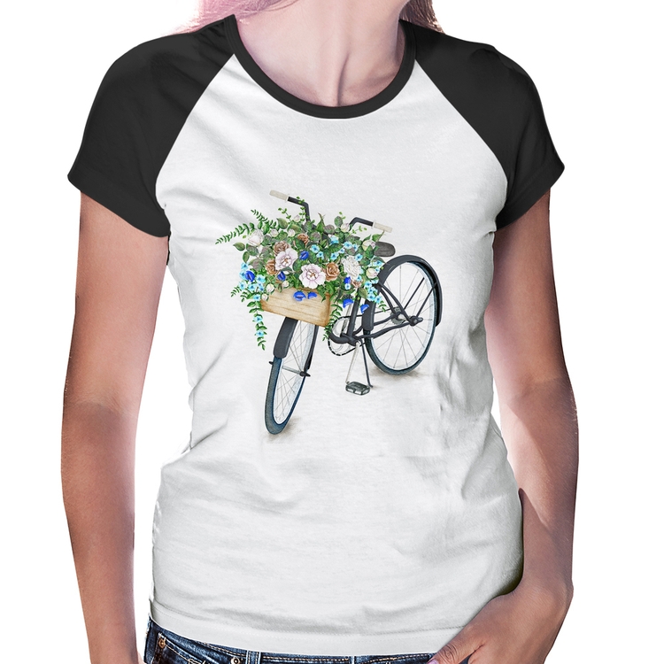 Baby Look Raglan Bicicleta Cesto de Flores