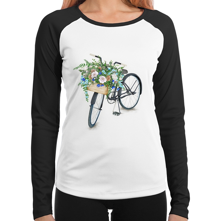 Baby Look Raglan Bicicleta Cesto de Flores Manga Longa