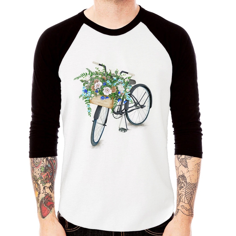 Camiseta Raglan Bicicleta Cesto de Flores Manga 3/4