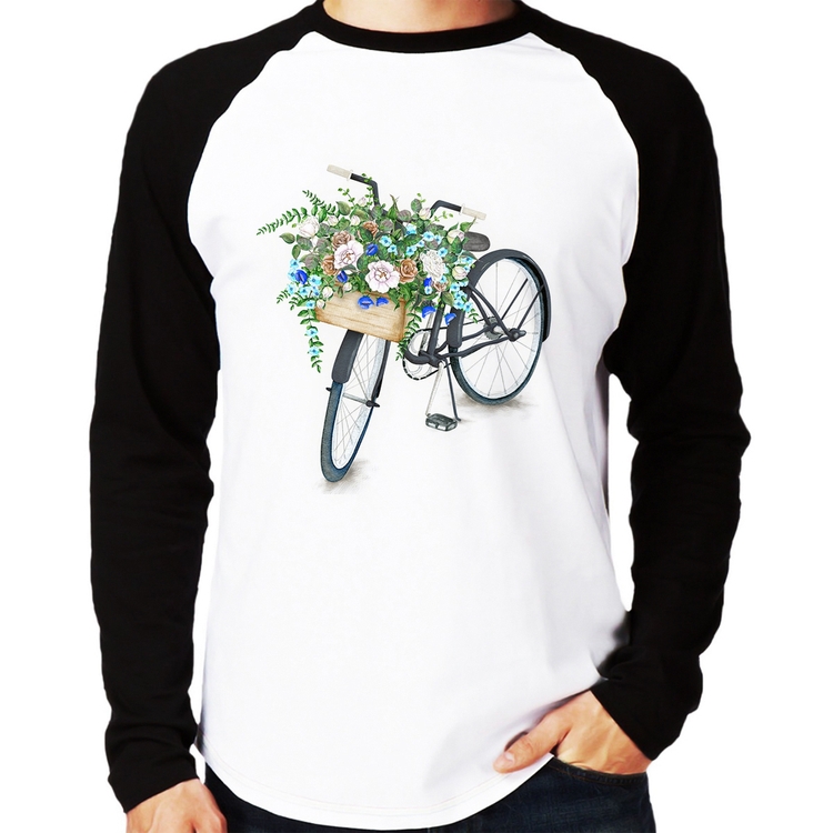 Camiseta Raglan Bicicleta Cesto de Flores Manga Longa