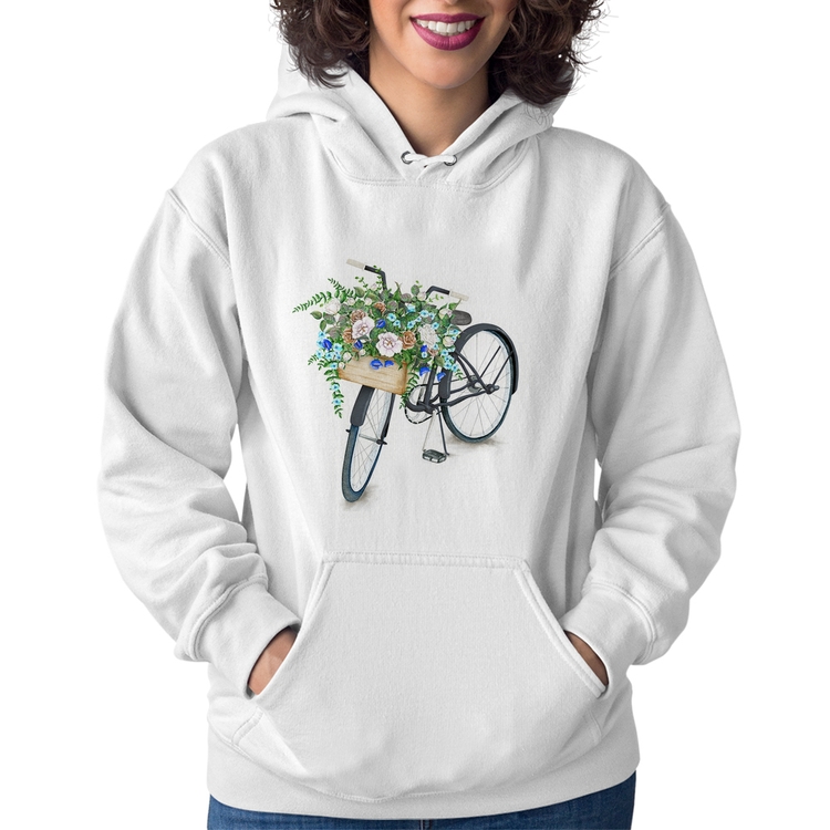 Moletom Feminino Bicicleta Cesto de Flores - Branco
