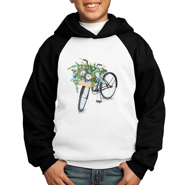 Moletom Infantil Bicicleta Cesto de Flores - Branco/Preto