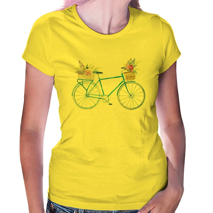 Baby Look Bicicleta e Flores - Amarela