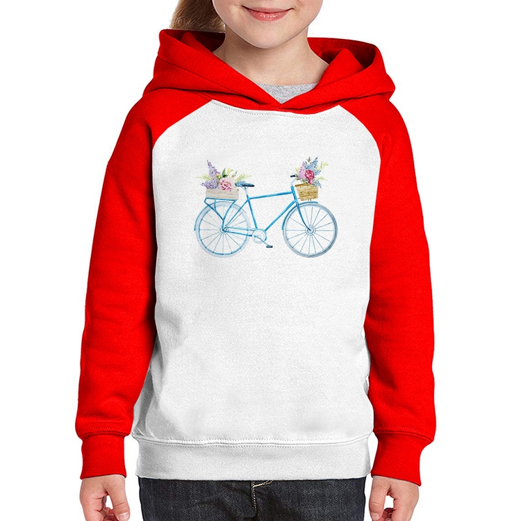 Moletom Infantil Bicicleta e Flores - Branco/Vermelho