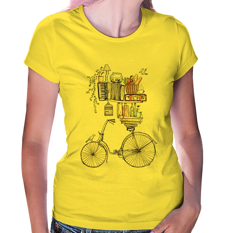Baby Look Bicicleta e Livros - Amarela