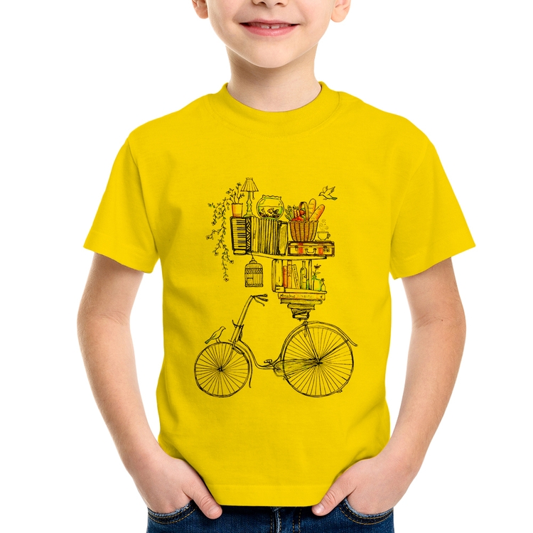 Camiseta Infantil Bicicleta e Livros - Amarela