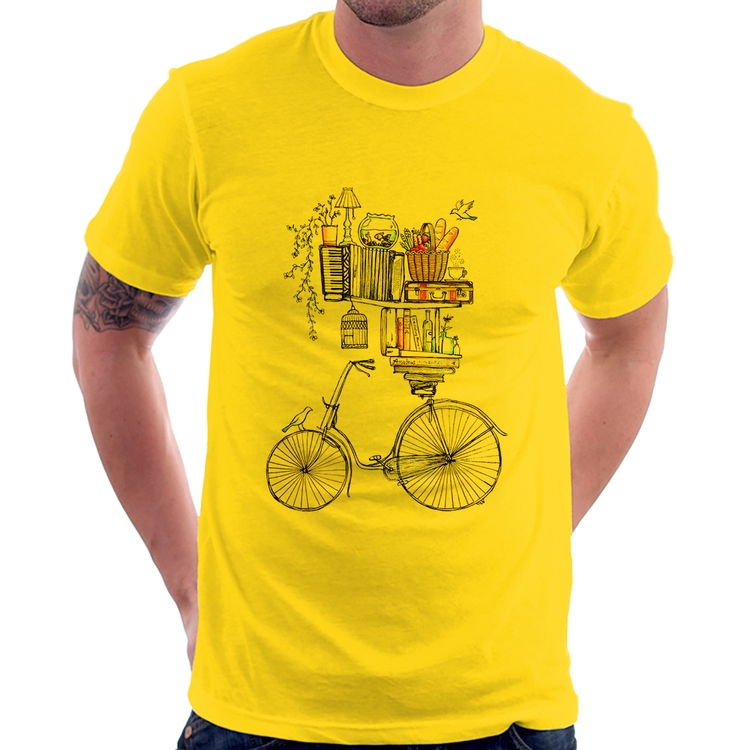 Camiseta Bicicleta e Livros - Amarela
