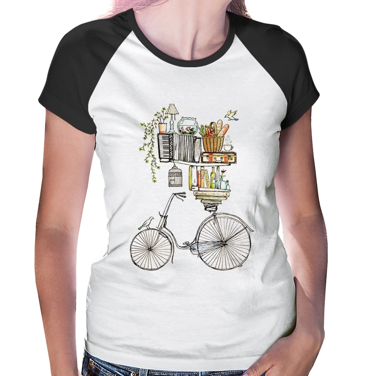 Baby Look Raglan Bicicleta e Livros