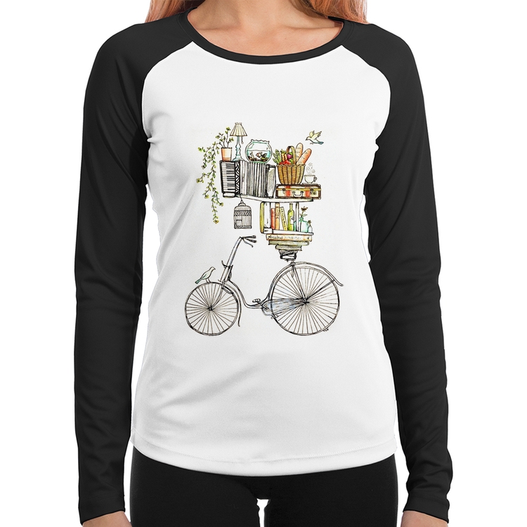 Baby Look Raglan Bicicleta e Livros Manga Longa