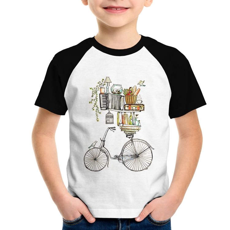 Camiseta Raglan Infantil Bicicleta e Livros