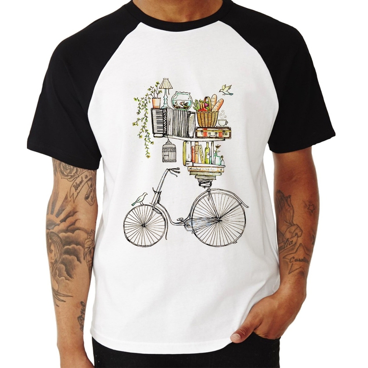 Camiseta Raglan Bicicleta e Livros