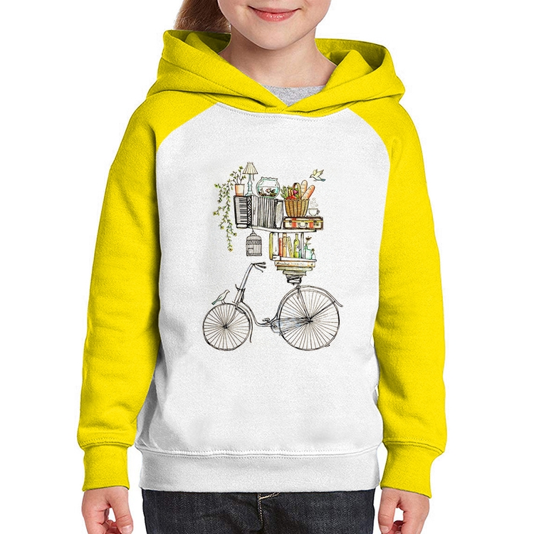 Moletom Infantil Bicicleta e Livros - Branco/Amarelo