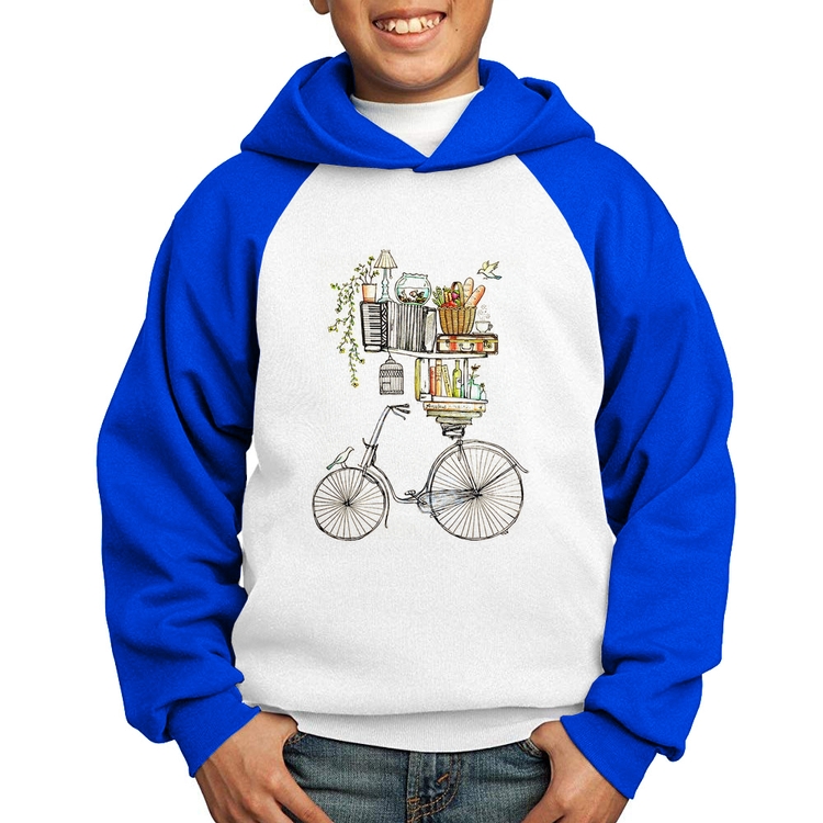 Moletom Infantil Bicicleta e Livros - Branco/Azul