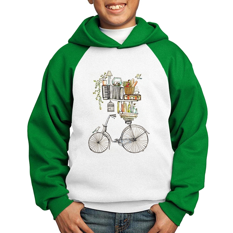 Moletom Infantil Bicicleta e Livros - Branco/Verde
