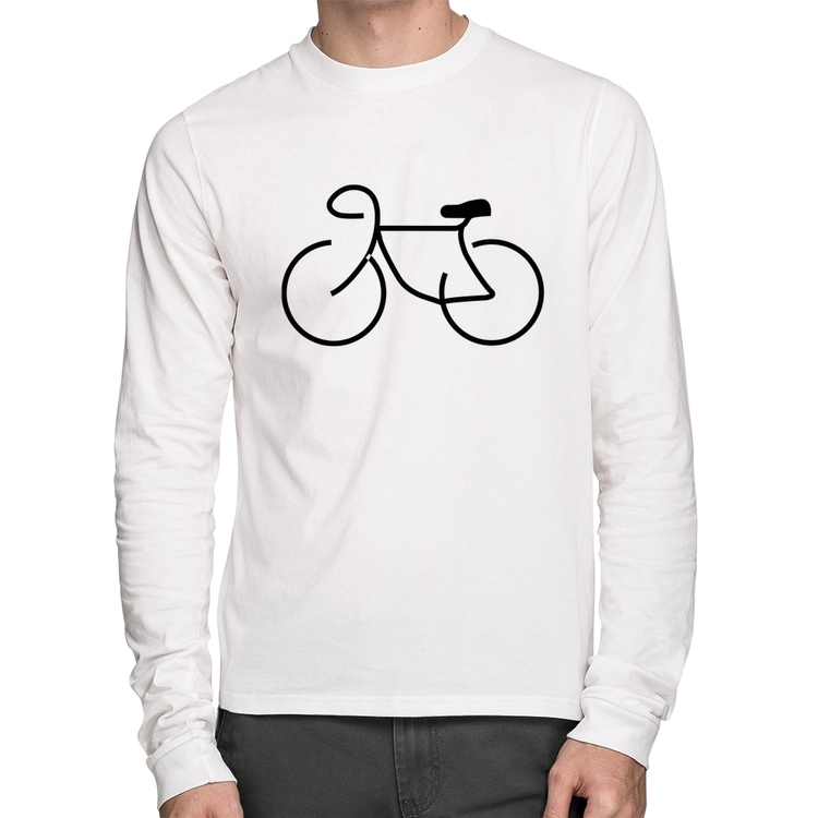 Camiseta Algodão Bicicleta Traços Manga Longa - Branca