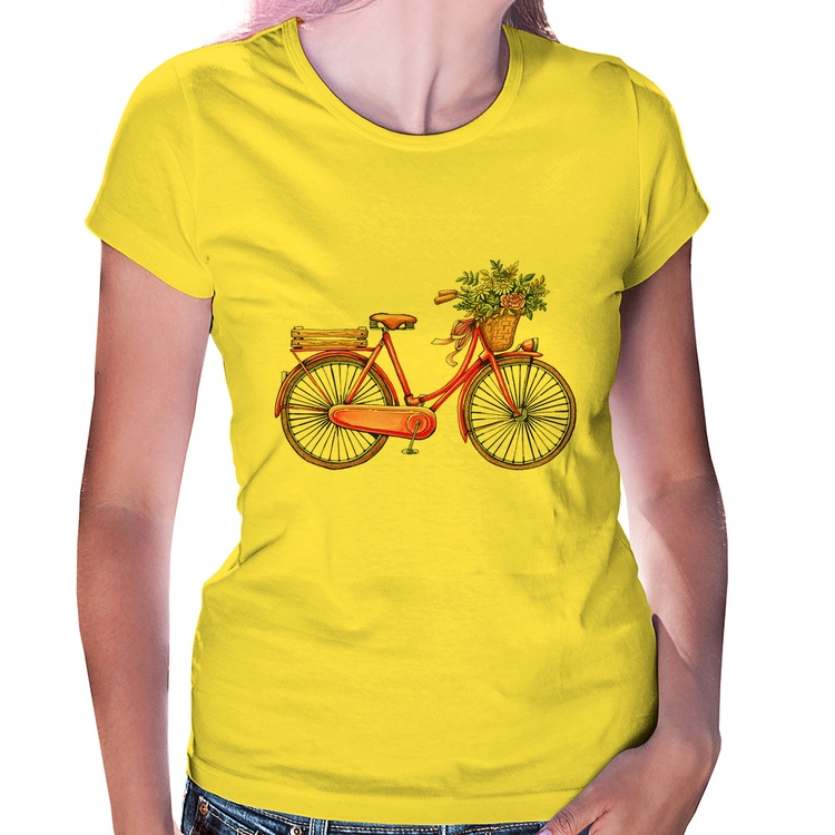 Baby Look Bicicleta Vintage Romântica - Amarela