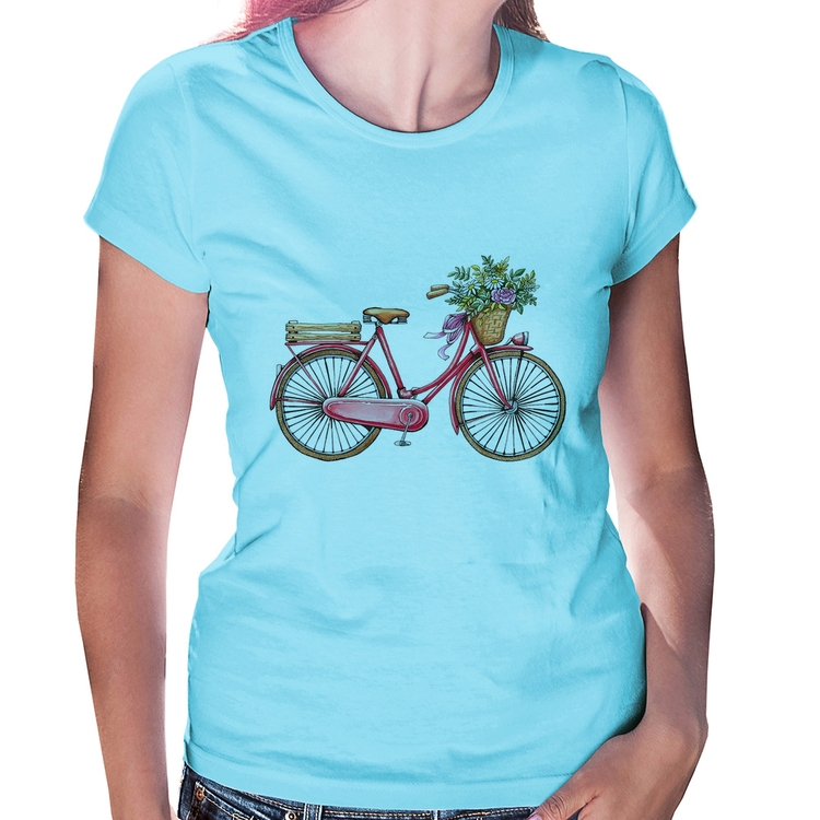 Baby Look Bicicleta Vintage Romântica - Azul Bebê