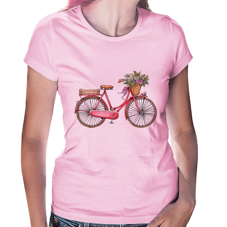 Baby Look Bicicleta Vintage Romântica - Rosa Bebê