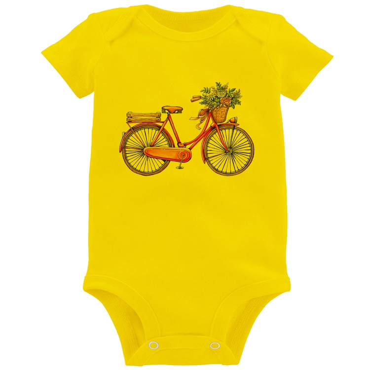 Body Bebê Bicicleta Vintage Romântica - Amarelo