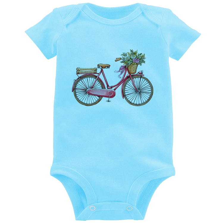 Body Bebê Bicicleta Vintage Romântica - Azul Bebê
