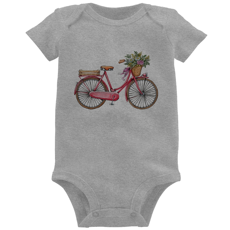 Body Bebê Bicicleta Vintage Romântica - Cinza