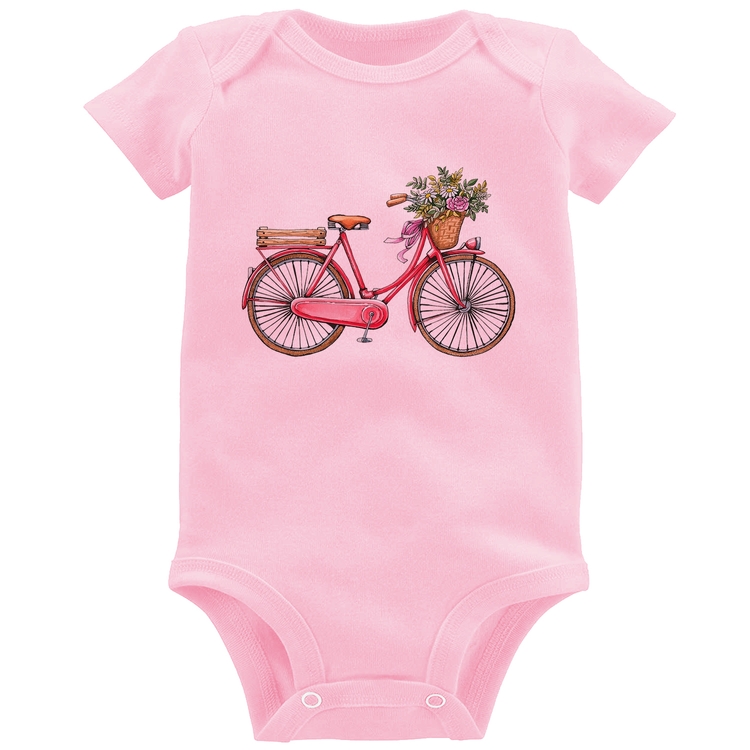 Body Bebê Bicicleta Vintage Romântica - Rosa Bebê