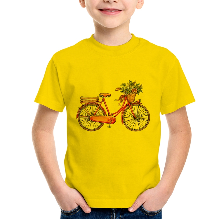 Camiseta Infantil Bicicleta Vintage Romântica - Amarela