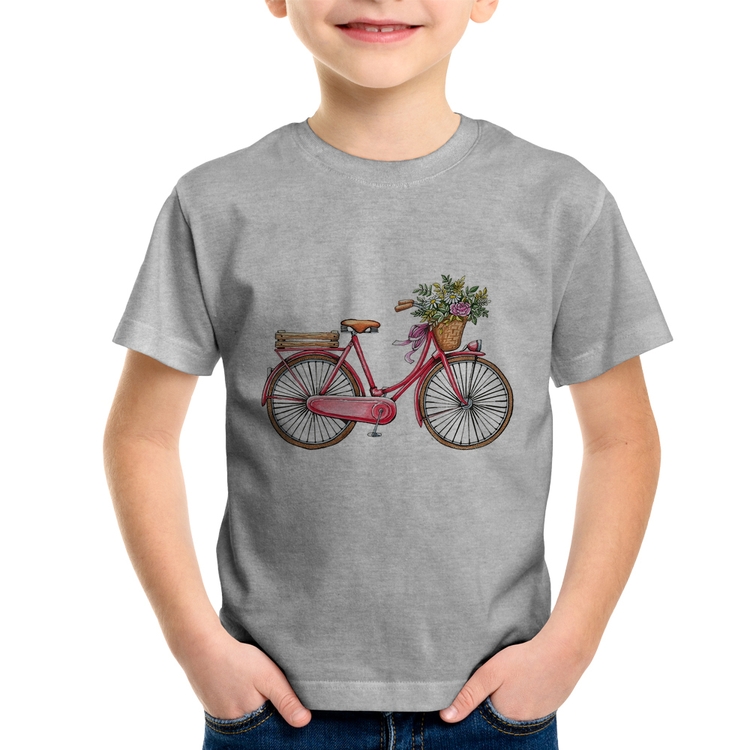 Camiseta Infantil Bicicleta Vintage Romântica - Cinza