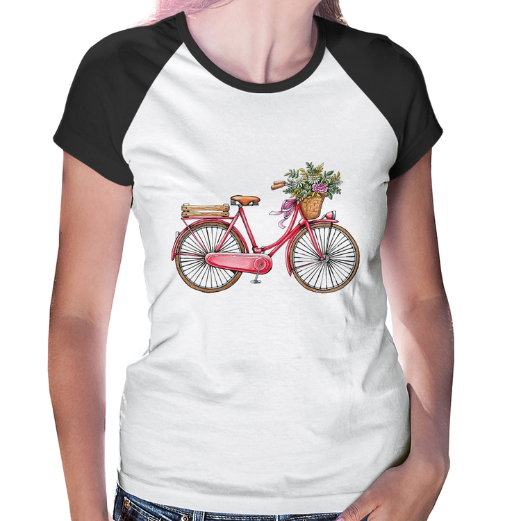 Baby Look Raglan Bicicleta Vintage Romântica