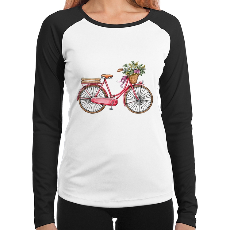 Baby Look Raglan Bicicleta Vintage Romântica Manga Longa