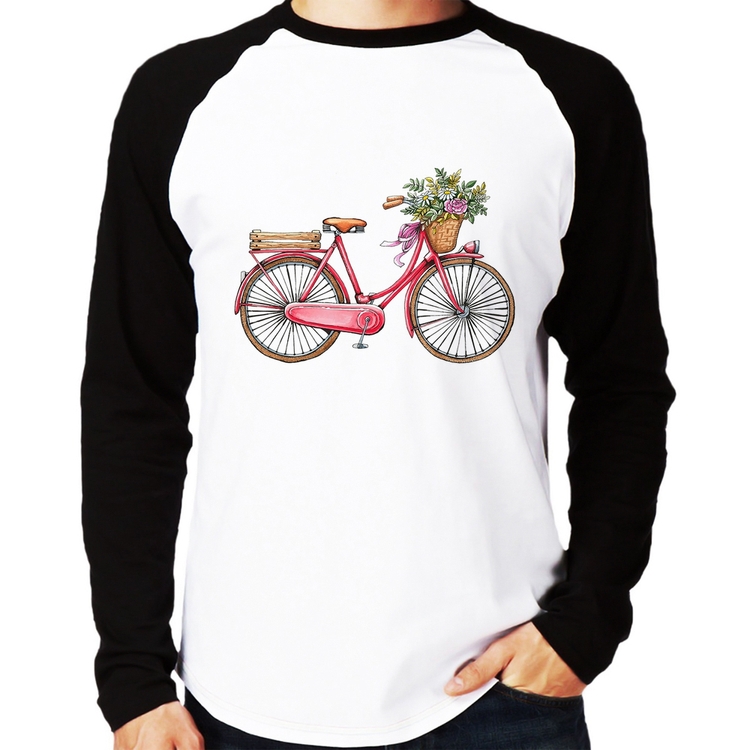 Camiseta Raglan Bicicleta Vintage Romântica Manga Longa