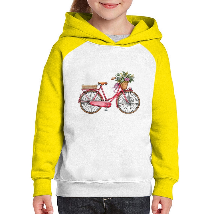 Moletom Infantil Bicicleta Vintage Romântica - Branco/Amarelo