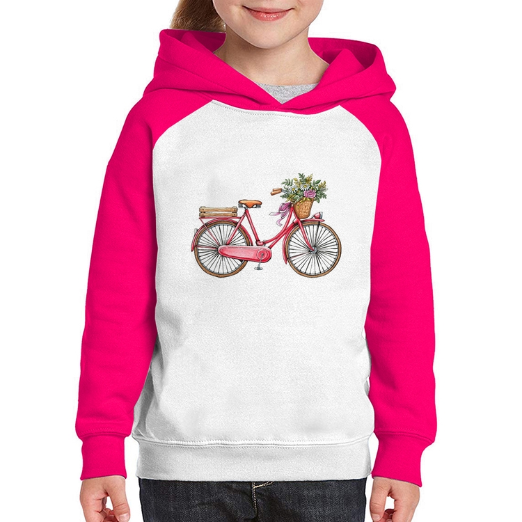 Moletom Infantil Bicicleta Vintage Romântica - Branco/Rosa