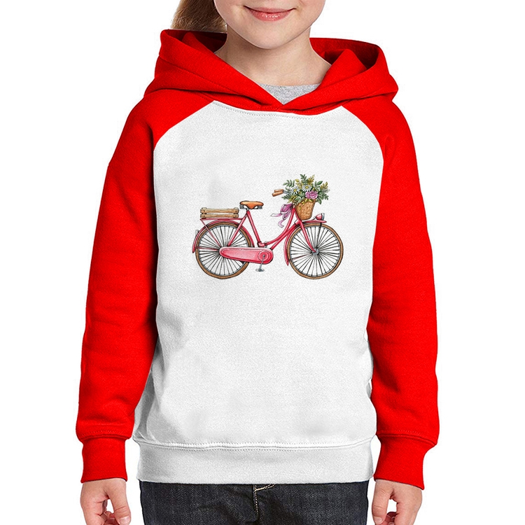 Moletom Infantil Bicicleta Vintage Romântica - Branco/Vermelho