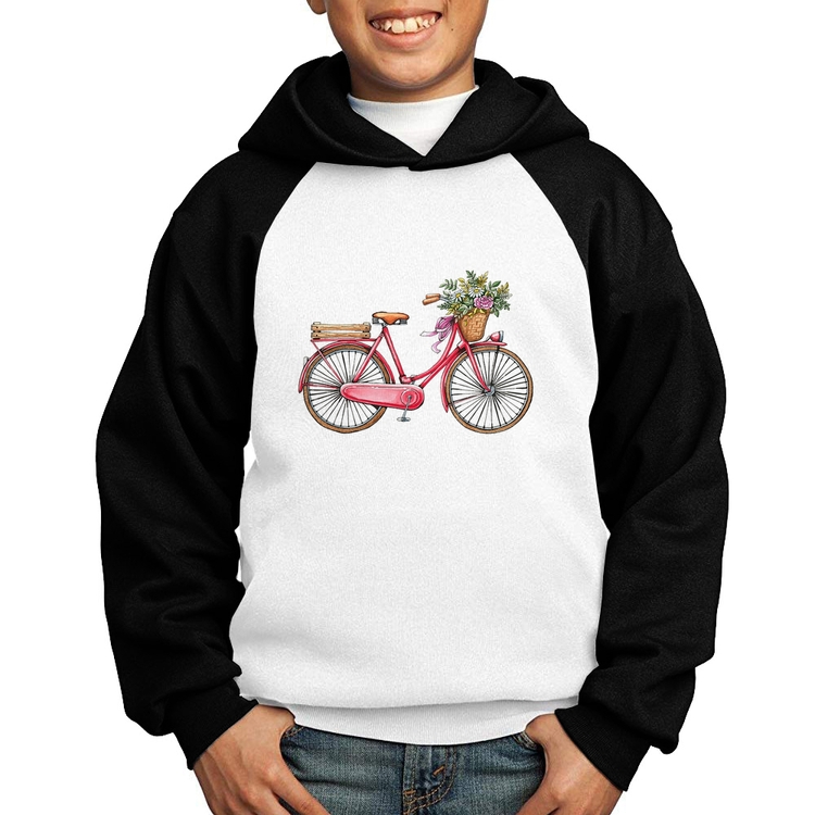 Moletom Infantil Bicicleta Vintage Romântica - Branco/Preto